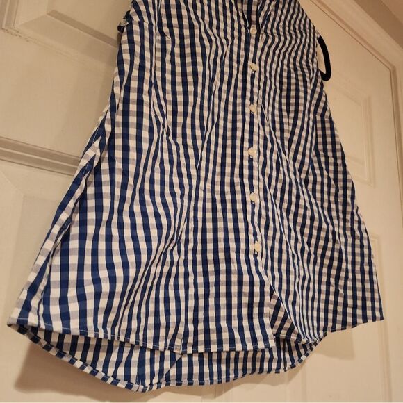 Charter Club blue and white checkered sleeveless button up blouse - Picture 3 of 4